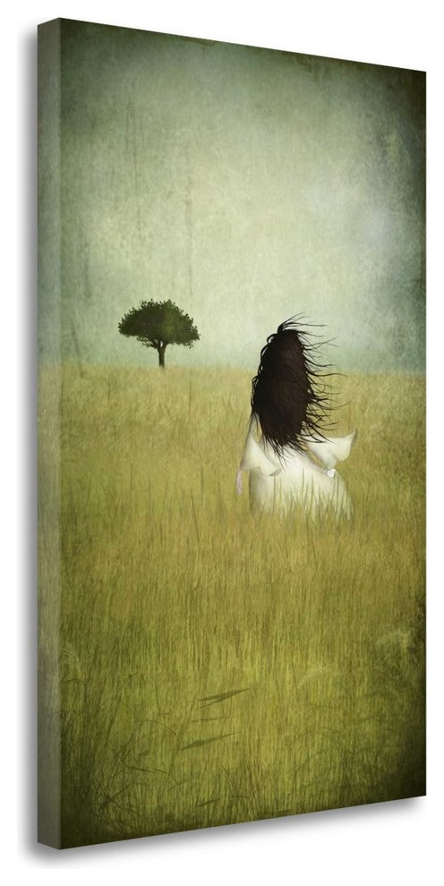 "Girl On The Field" By Majali,Ready to Hang Giclee Print on Gallery Wrap Canvas
