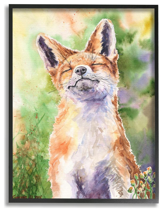 Fo"x Animal Orange Green Watercolor Painting, 16"x20"