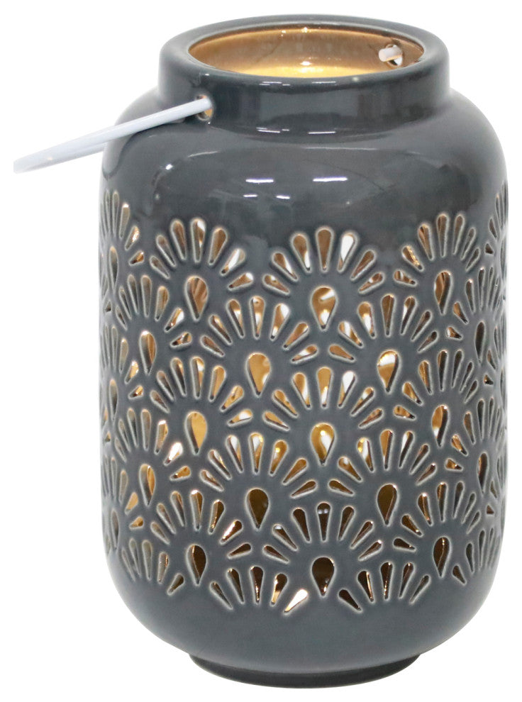 7.5In Led Shell Ceramic Lantern