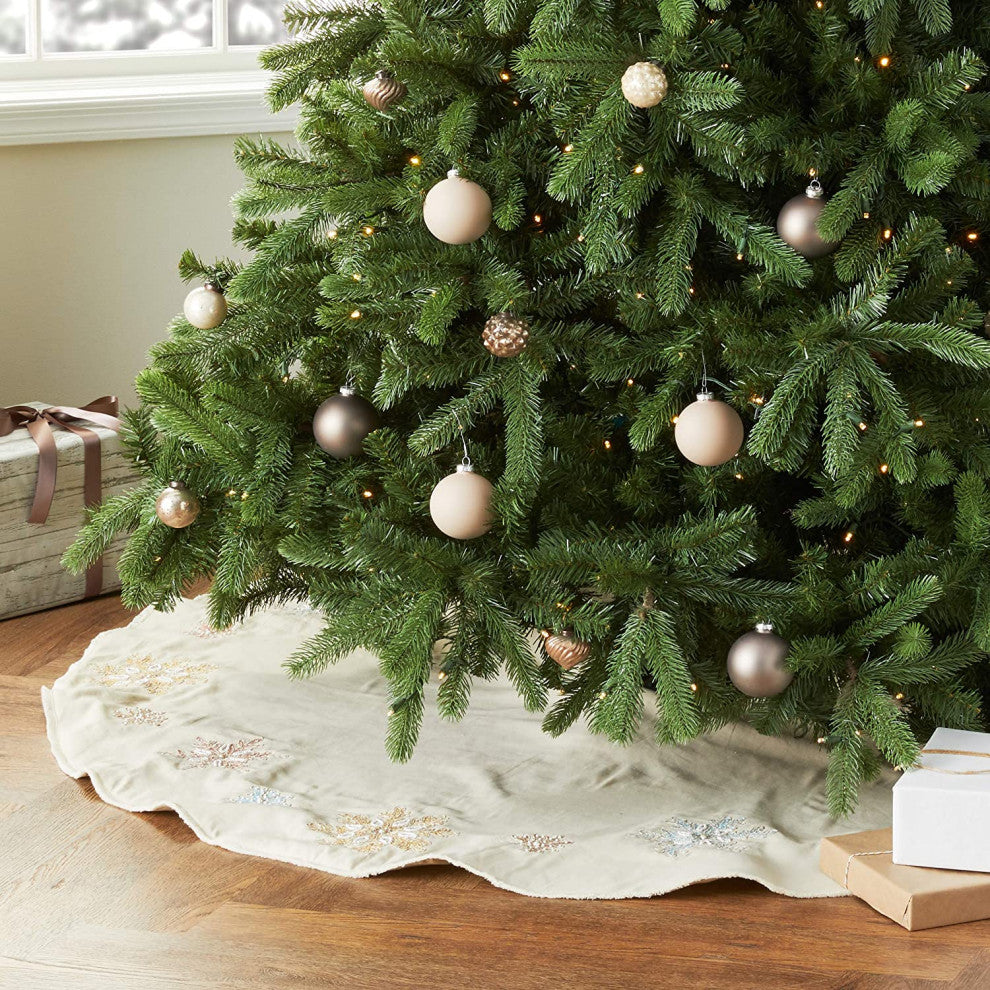 Pastel Snowflakes Christmas Tree Skirt in Natural Linen, 60"