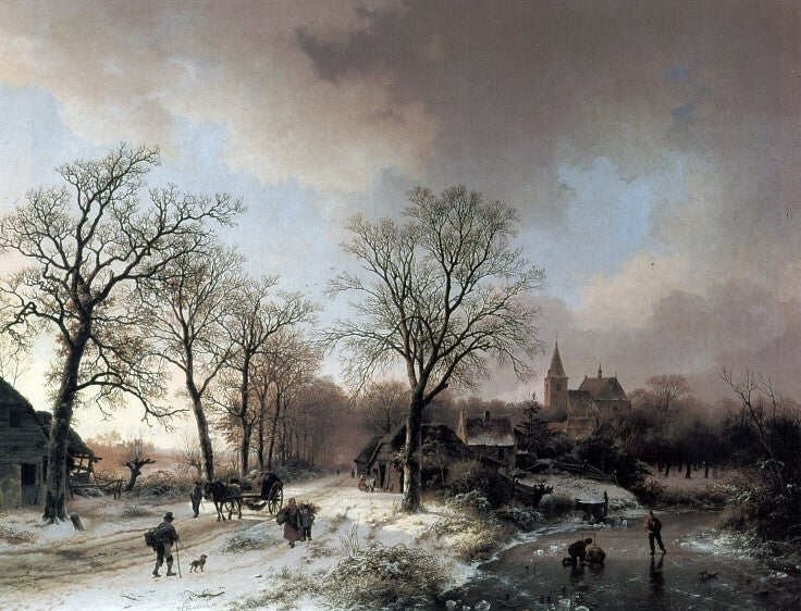 Barend Cornelis Koekkoek Figures in a Winter Landscape Gallery Wrapped Canvas