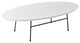 LeisureMod Rossmore Oval Coffee Table with Black Steel Frame, White