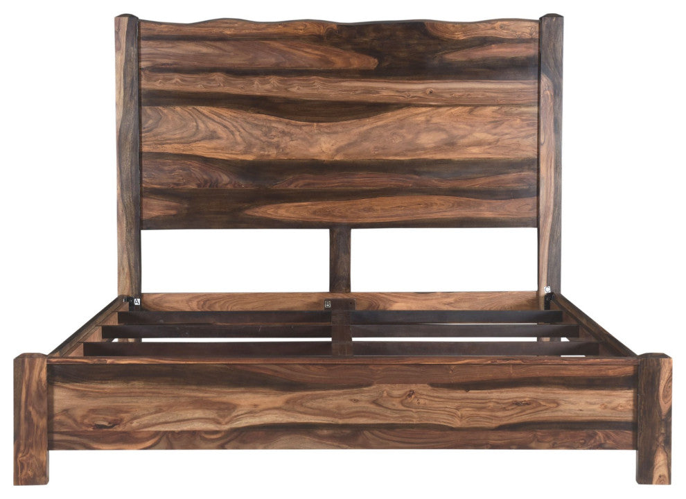 Damian Live Edge Solid Wood Panel Bed, Dark Brown, King
