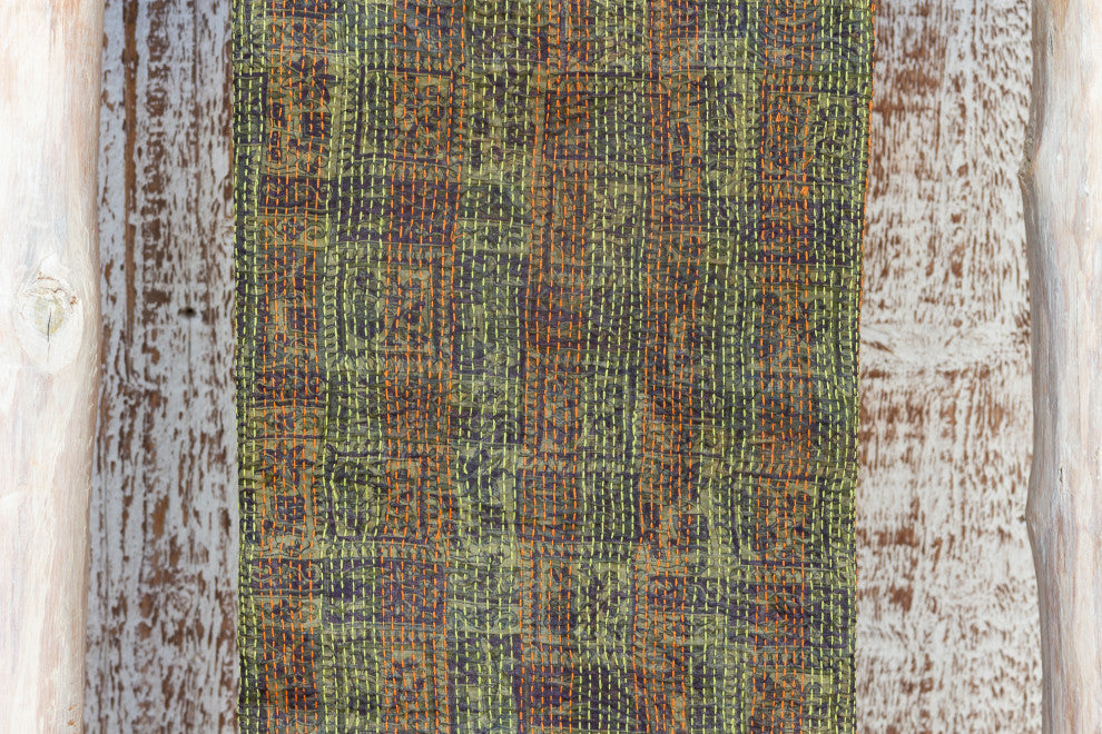 Silk Kantha Throw (Neon Stitching)
