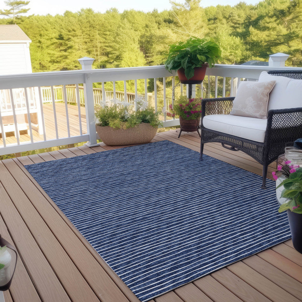 Indoor/Outdoor Laidley LA1 Navy Machine Washable 3' x 5' Rug