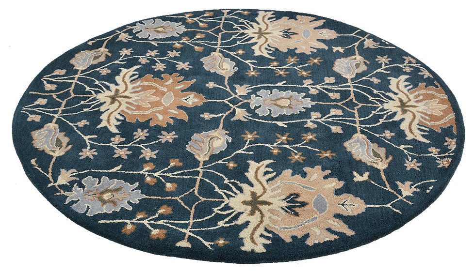 HAND TUFTED WOOL ECO-FRIENDLY AREA RUGS- Round, Blue, Floral
