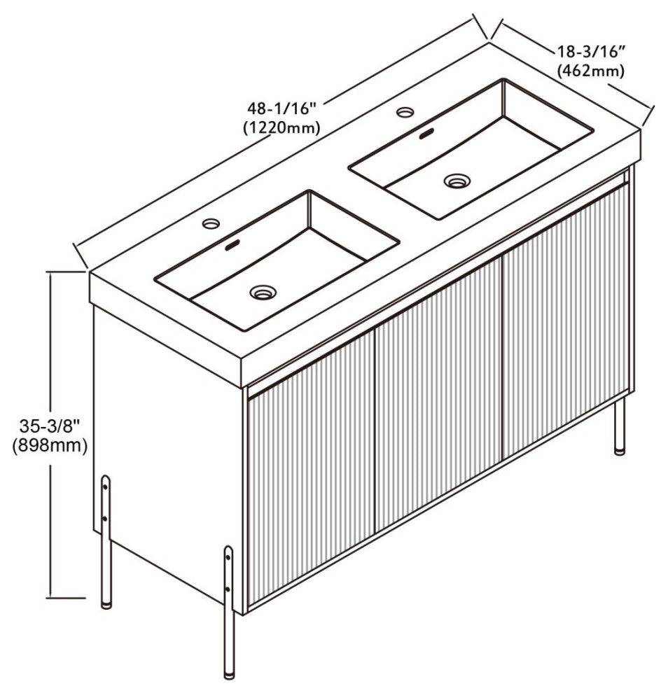 Flutie 48" Bathroom Vanity Set, White, Double Resin White Sink