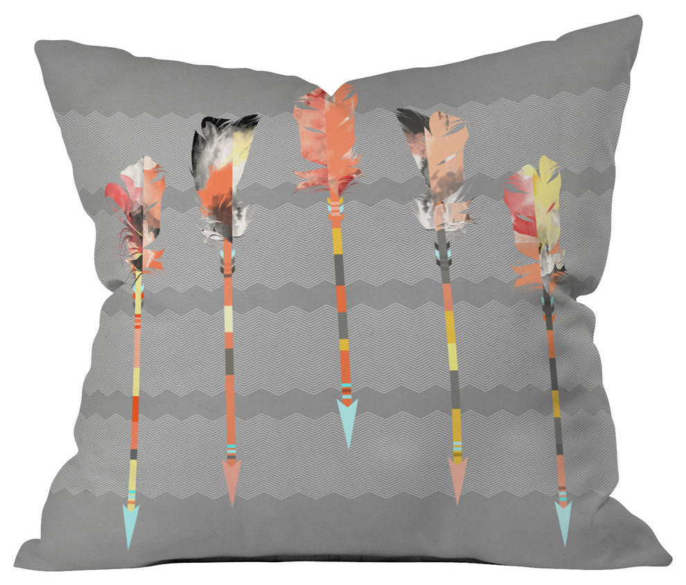 Deny Designs Iveta Abolina Gray Pastel Feathers Outdoor Throw Pillow
