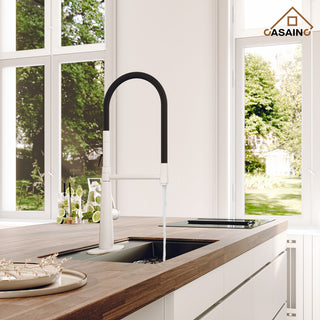 Single-Handle Standard Kitchen Faucet with Fast Mount and Deck Plate, Matte White