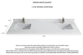 Boston 72 Double Sink Bath Vanity in White 1.5" Empira Quartz