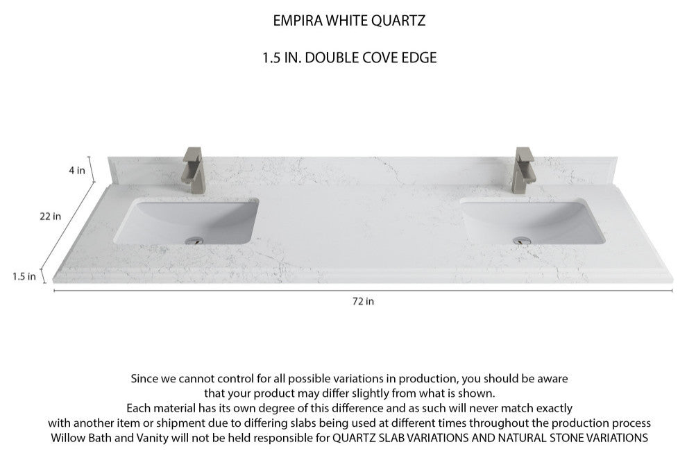Boston 72 Double Sink Bath Vanity in White 1.5" Empira Quartz