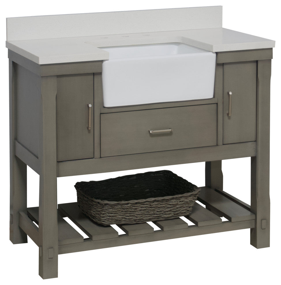 Charlotte 42" Bathroom Vanity, Weathered Gray, Quartz