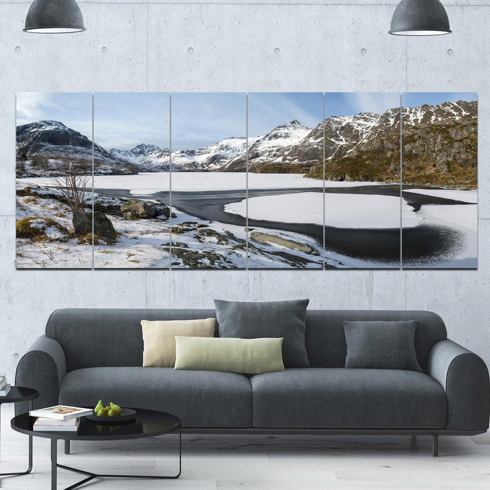 Winter in Lofoten Islands, Landscape Canvas Art Print, 70"x28", 6 Panels
