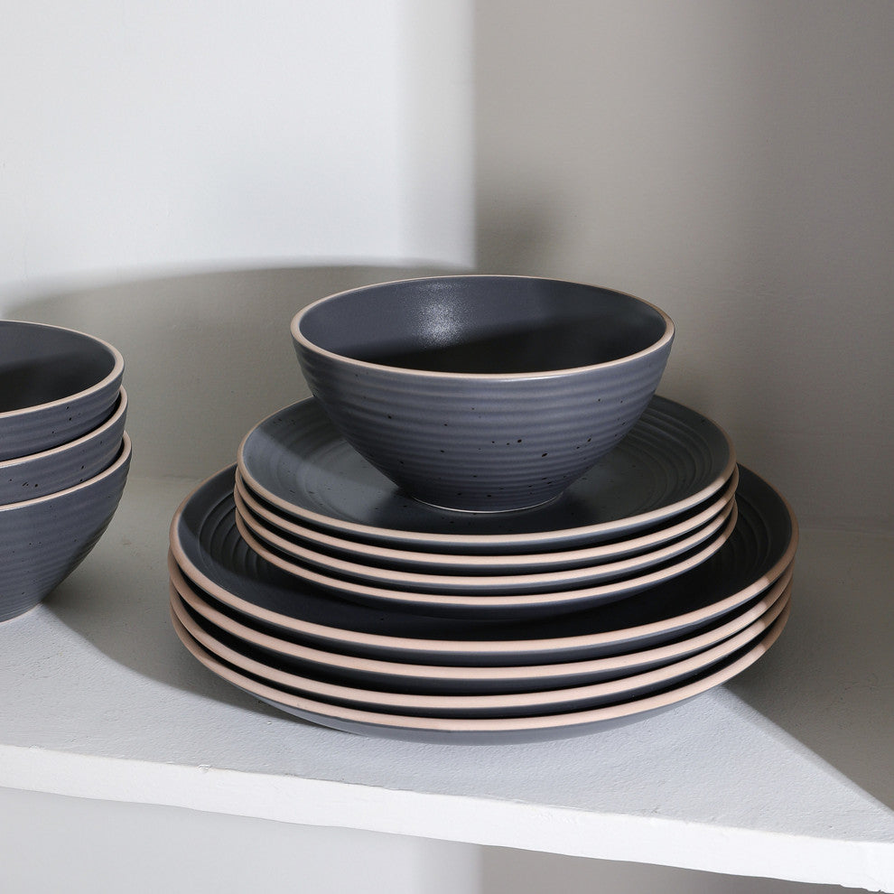 Stone Lain Lauren Stoneware 32 Piece Dinnerware Set, Charcoal