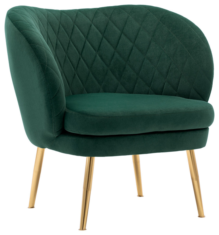 Glam Upholstered Velvet Barrel Accent Chair, Dark Green