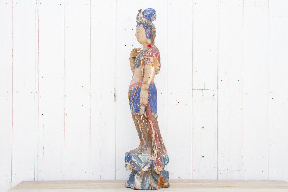 Antique Polychrome Quan-Yin Statue
