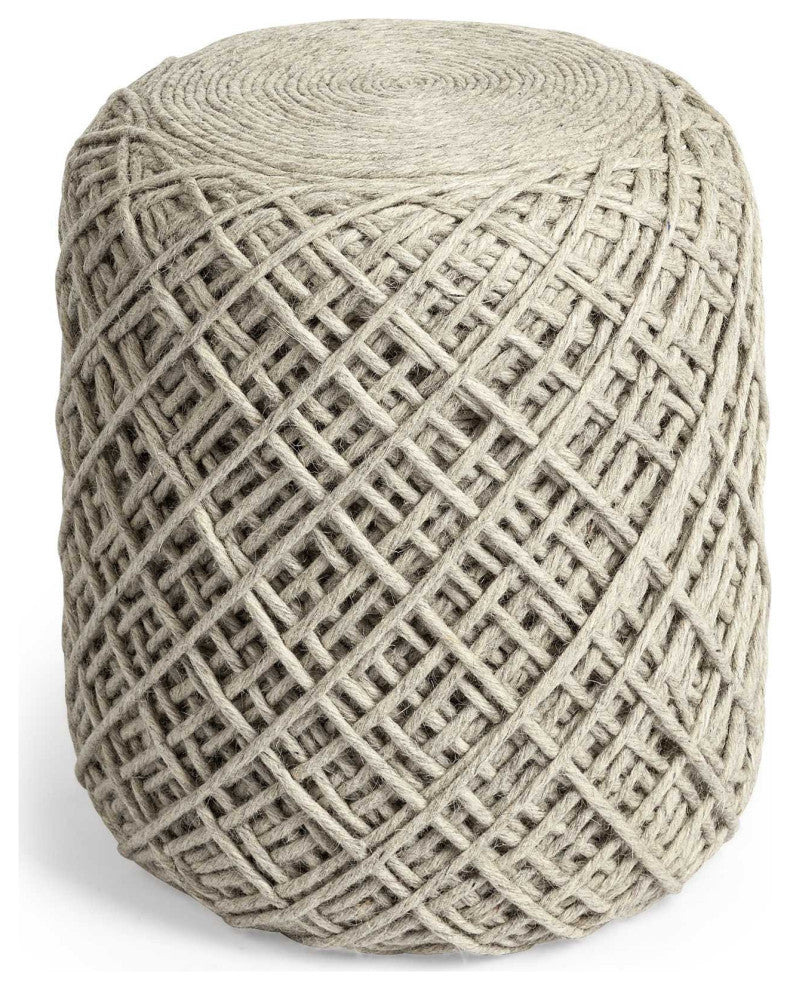 16" Ivory Upholstery Cylinder Abstract Pouf Ottoman
