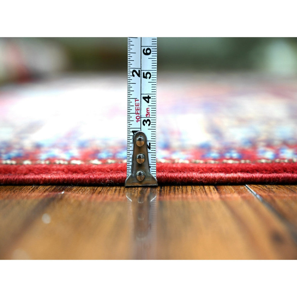 Scarlet Red Shirvan Weave Afghan Super Kazak Wool Hand Knotted Rug, 5'8"x8'1"