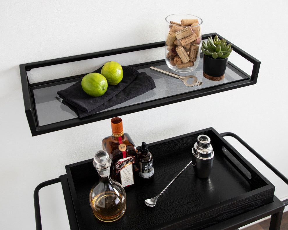 Blex Metal and Glass Wall Shelf, Black 24x8x3