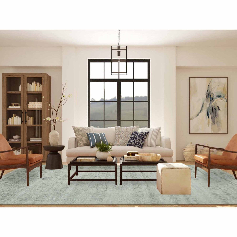 Gray, Wool and Silk Hand Knotted, Persian Erased Heriz Design Rug, 9'10"x14'3"
