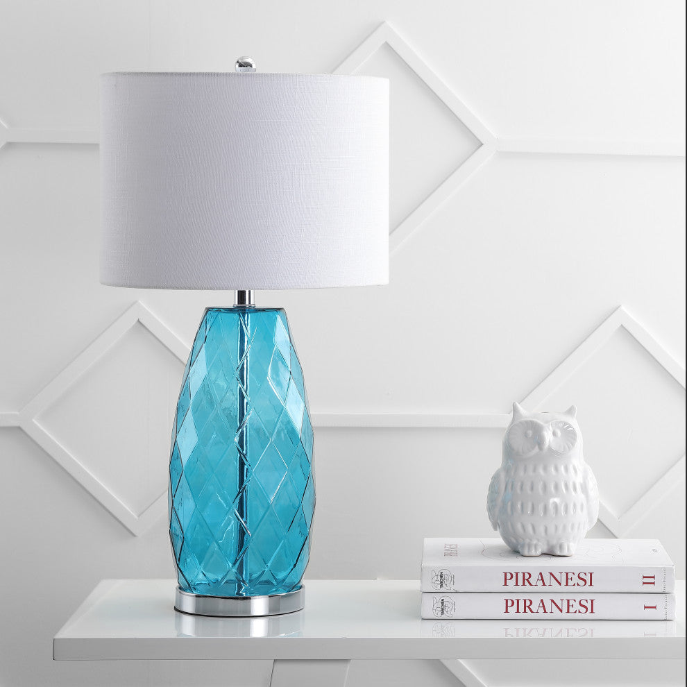 Juliette Glass, Metal LED Table Lamp, 26.5", Moroccan Blue