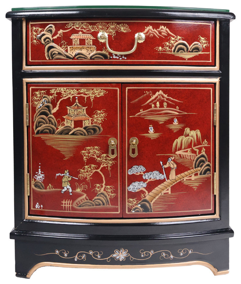 Oriental Furniture 24" Ming Design Fine Chinese Black Lacquer and Red Table/Nigh