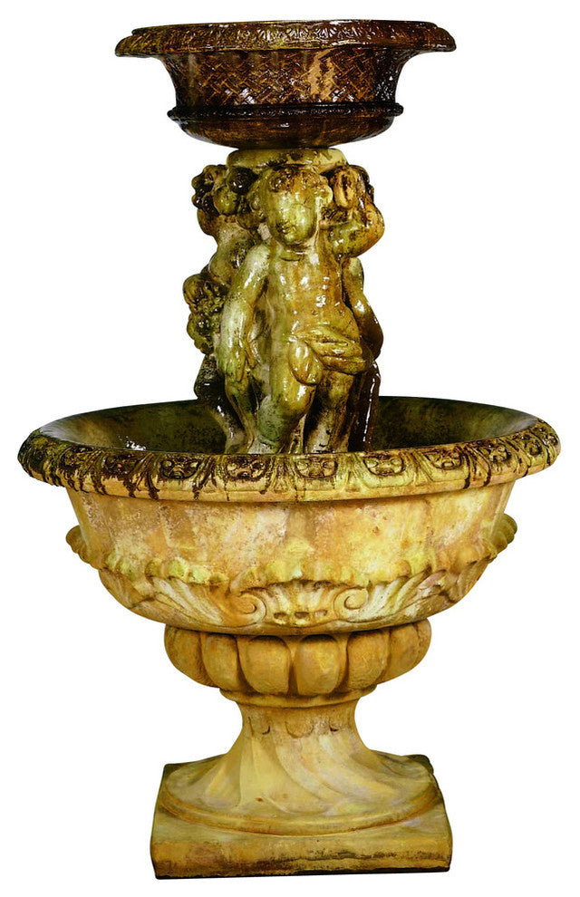 Antique Cherubs Outdoor Fountain, Golden Moss