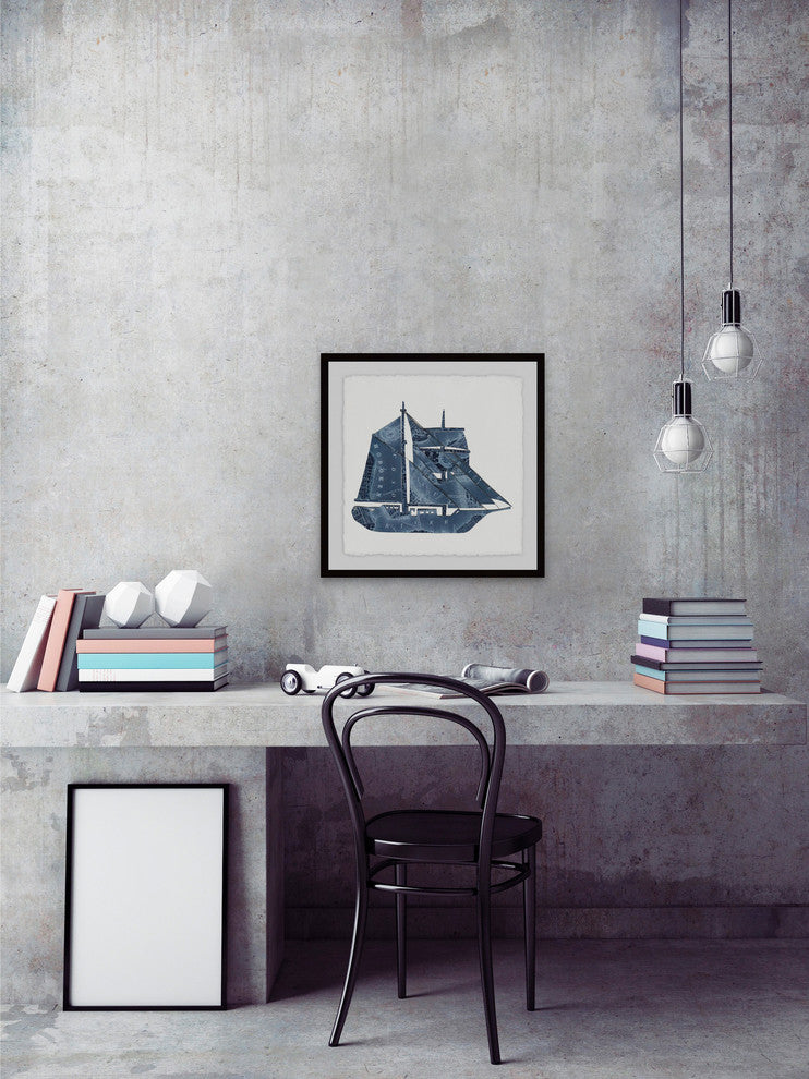 "Blue Sailboat" Framed Painting Print, 18"x18"
