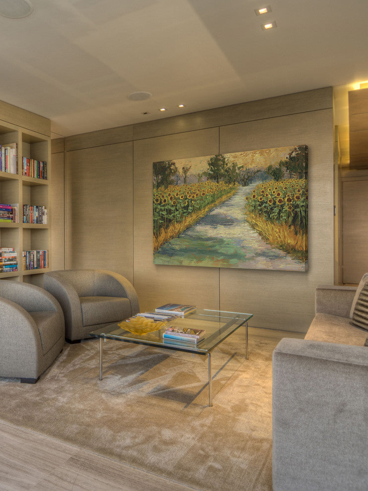 Marmont Hill, "Sunflower Views" by Julie Joy Painting on Wrapped Canvas, 18x12