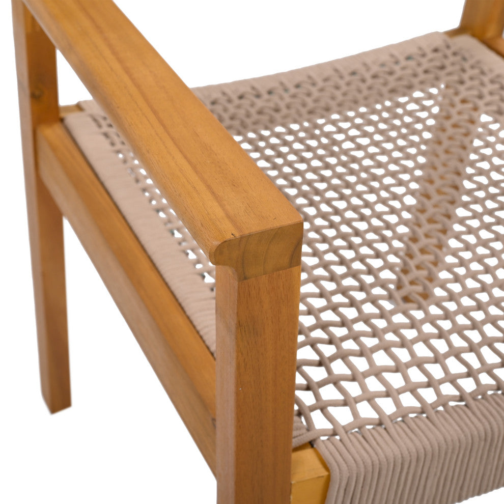 GDF Studio Outdoor Dining Chair With Ropes, Set of 2, Teak Finish/Brown Rope