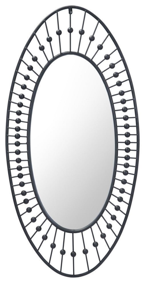 Frame Wall Mirror, Oval, Glass, Steel Metal, Black, Bedroom Living