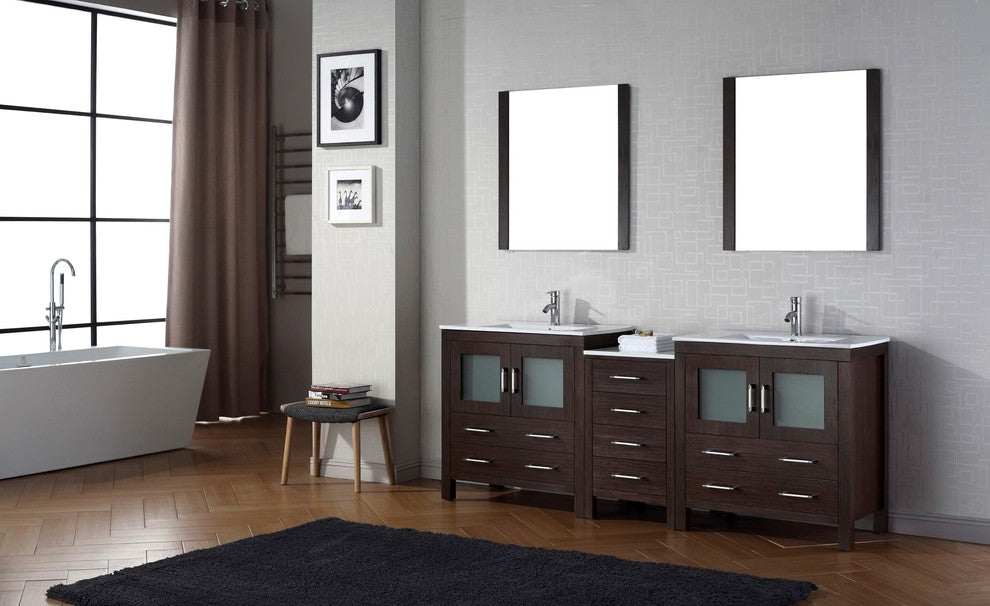 Dior 82" Double Bathroom Vanity, Espresso, White Ceramic