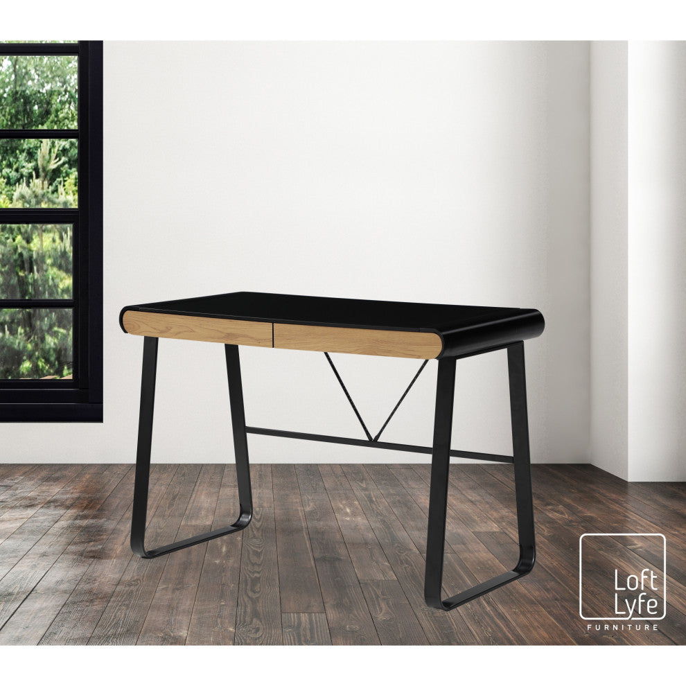 Loft Lyfe Nila Desk, 2 Storage Drawers, Black 43.3Lx21.6Wx30H