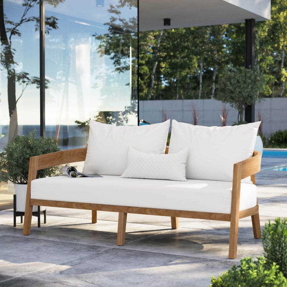 Brisbane Teak Wood Outdoor Patio Loveseat, Natural White