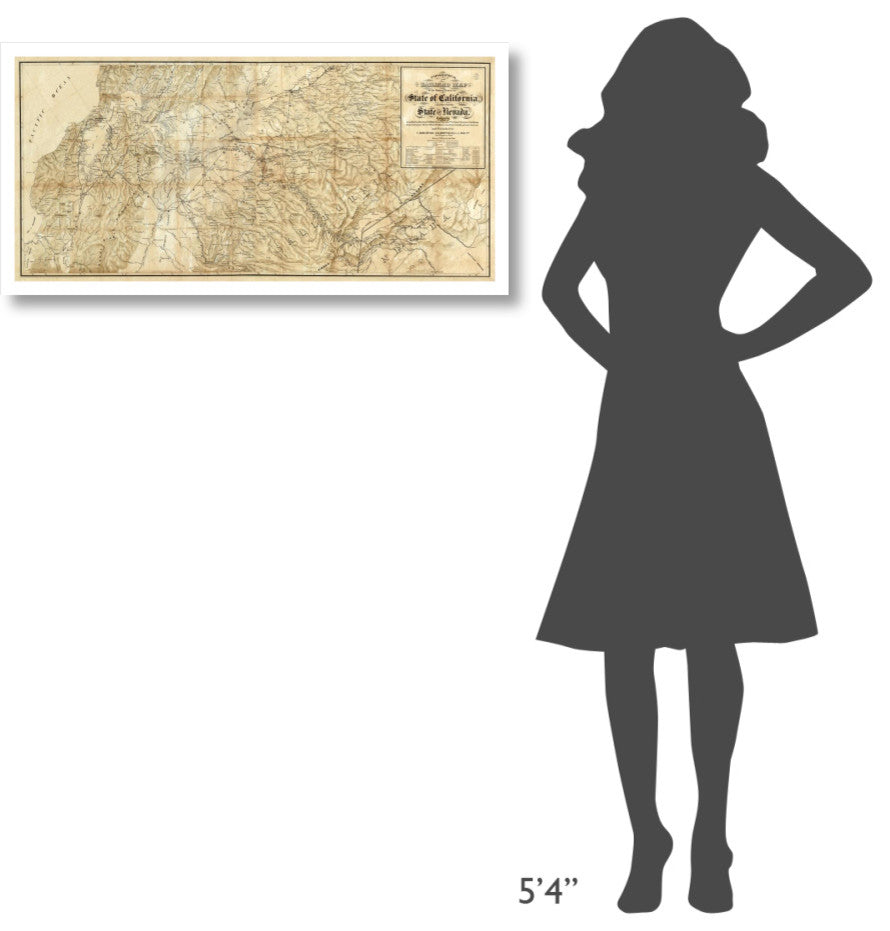 "The Central Part of the State of California, 1865" Paper Art, 38"x19"