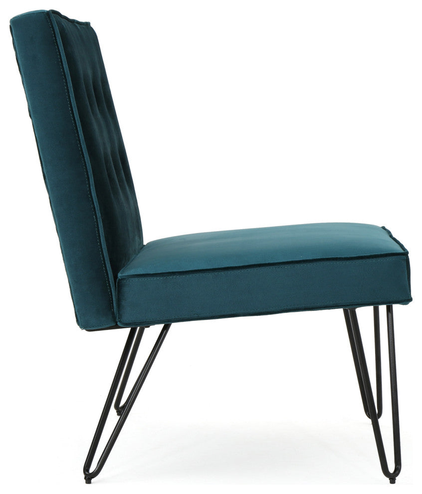 GDF Studio DuSoleil Velvet Modern Armless Chair, Teal