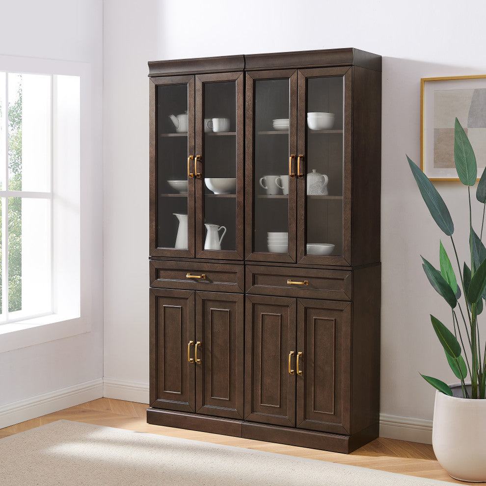 Stanton 2Pc Glass Door Kitchen Storage Pantry Cabinet Set, 2 Pantries