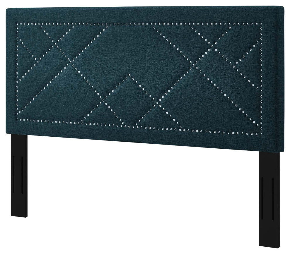 Headboard, Nailhead, King Size, Azure Navy Blue, Fabric, Modern, Guest Suite