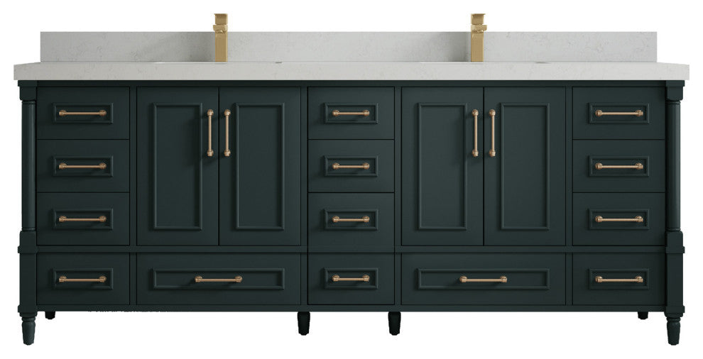 Aberdeen 84 Double Sink Bath Vanity Dark Forest Green 2" Carrara Quartz