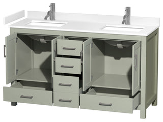 Sheffield 60" Light Green DBL Vanity, White Cult. Marble Top, Sq Sinks