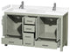 Sheffield 60" Light Green DBL Vanity, White Cult. Marble Top, Sq Sinks