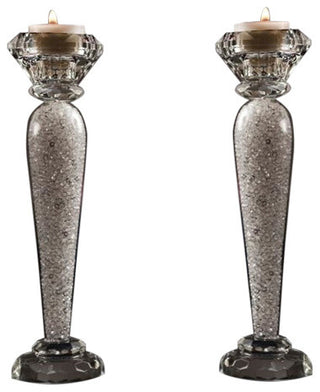 Premium 9" Crystal Candlestick (2-Piece Set) Large  Radiant Gems Inside Stem