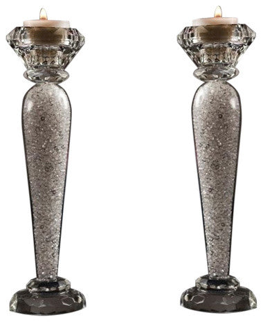 Premium 9" Crystal Candlestick (2-Piece Set) Large  Radiant Gems Inside Stem