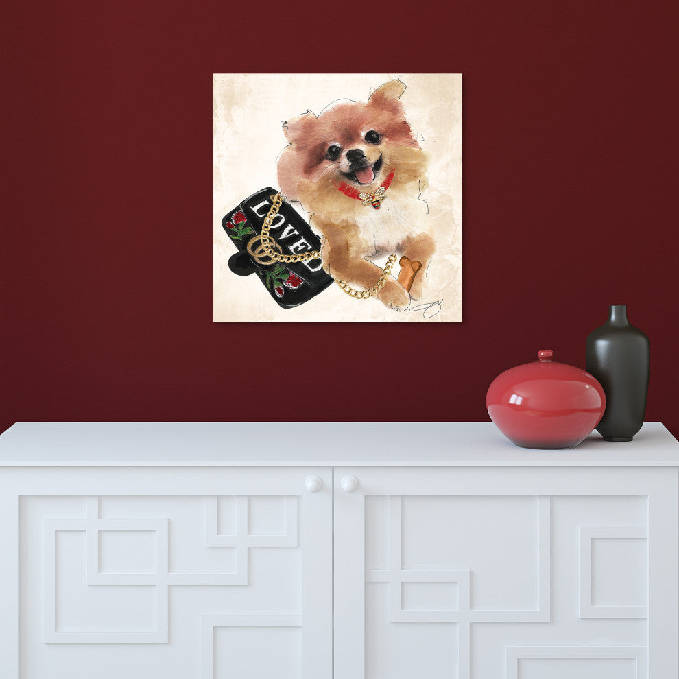 "Pomeranian" Dog Wall Art Print Frameless Free Floating Tempered Glass Panel