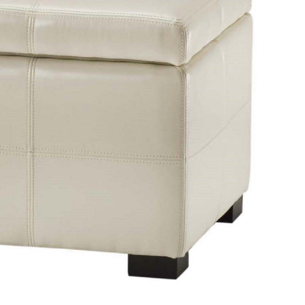 Large Storage Ottoman, Birch Wood Frame & Ample Inner Space, Cream Pu Leather
