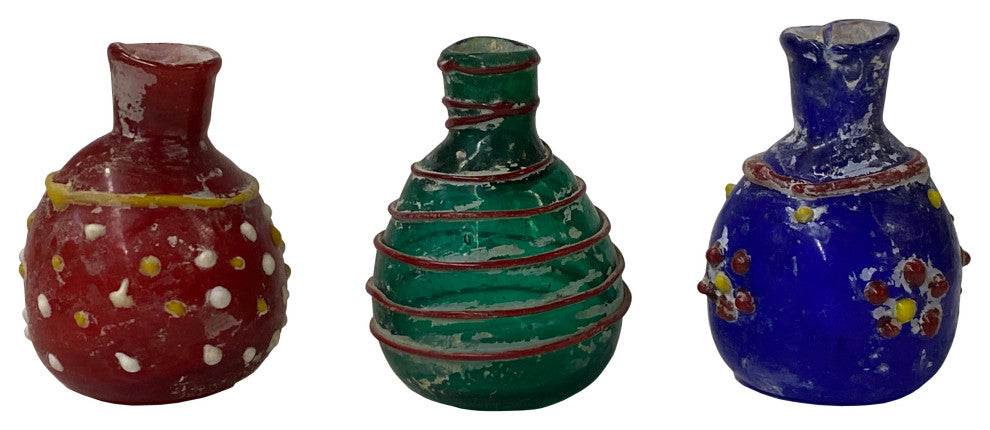3 Piece Distressed Look Color Glass Small Bottle Vase Display Hws2463