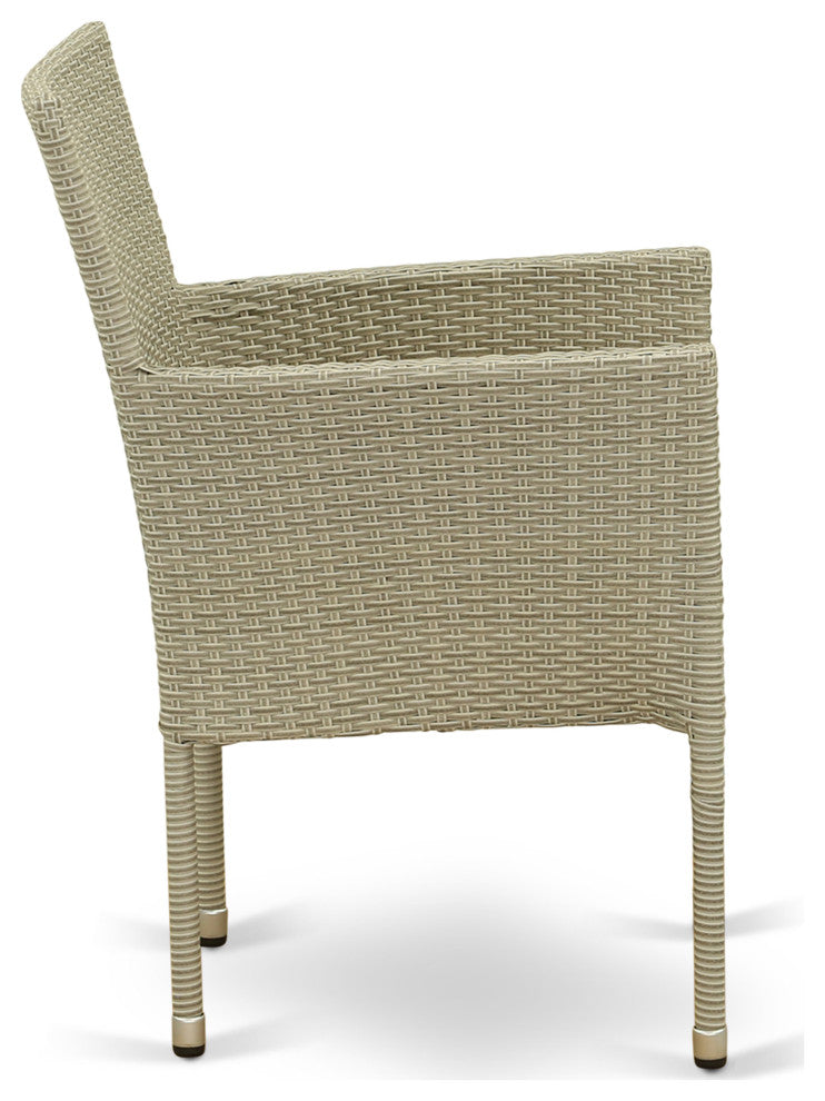 7Pc Outdoor- Natural Color Wicker Dining Set, Patio Table, 6 Armchair