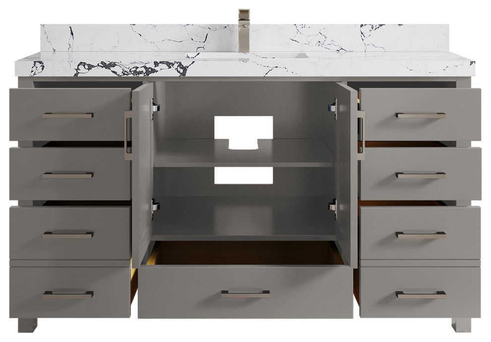 Malibu 60 Single Sink Bathroom Vanity in Elephant Skin Gray 2" Viola Night