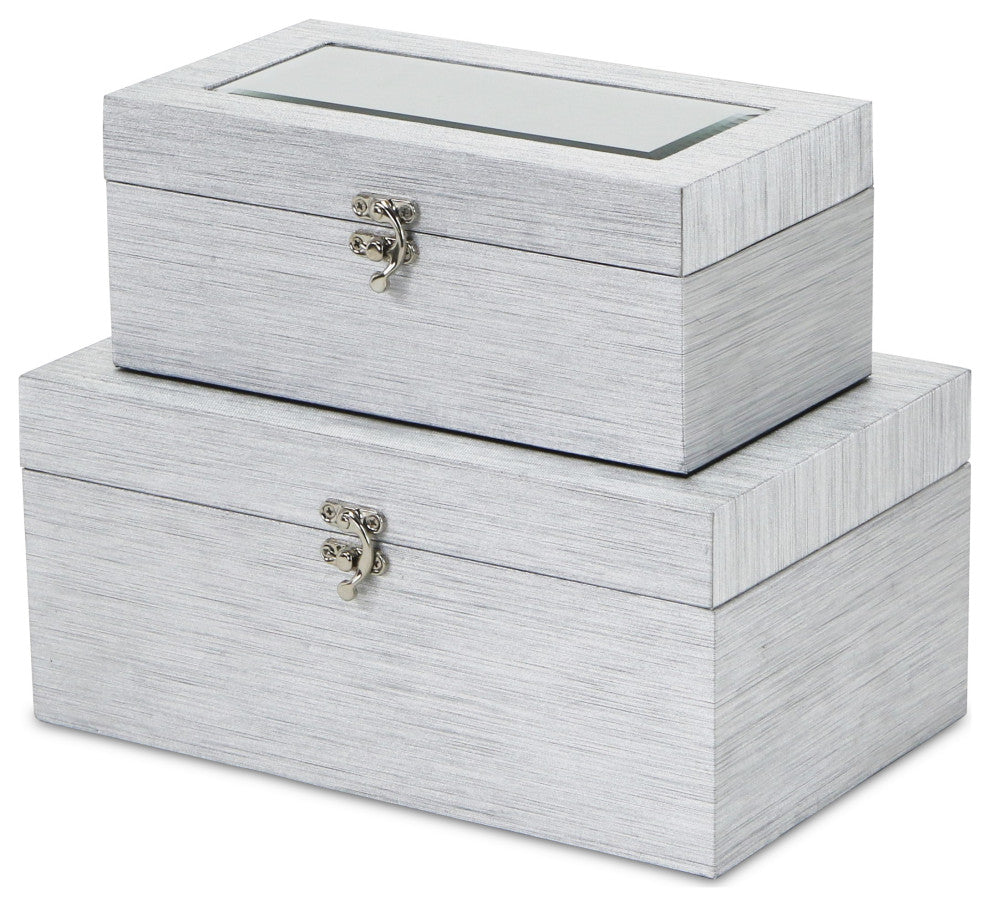 Shimmer Mirror Boxes, Set of 2, Silver