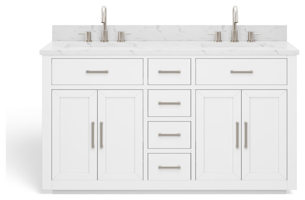 The Wyatt Bathroom Vanity, White, 60", Double Sink, Freestanding